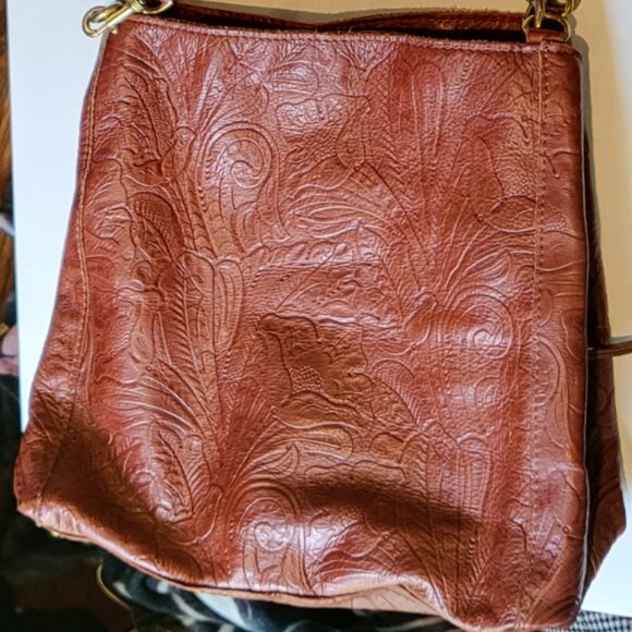 American Leather Co Embrossed Brown Shoulder Handbag - Picture 3 of 16